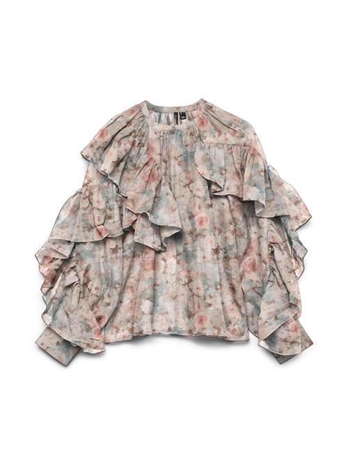 VERO MODA Bluse 'VMSabrina'  cyanblå / brokade / oliven / gammelrosa