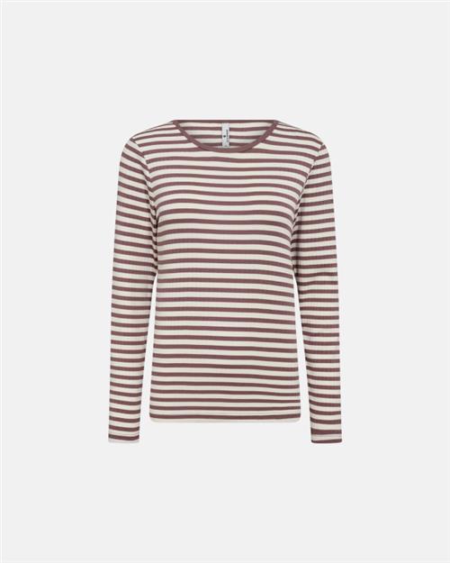 Langærmet T-shirt "rib" | Bambusviskose | Mørk rosastribet