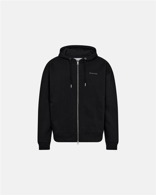 Sweatshirt m. hoodie og zip "rick" | 100 bomuld | Sort