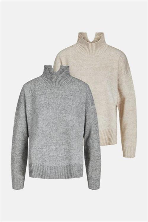 2 stk. Oversized Strikket Rullekravetrøje - Default Title - TeeShoppen