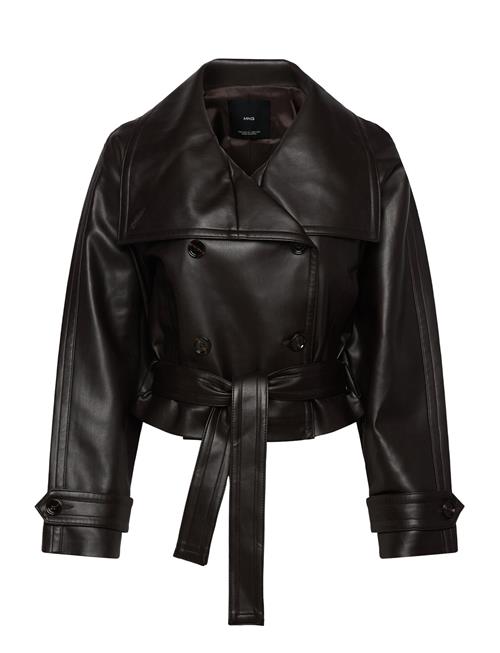 Maxi-Jacket With Leather-Effect Lapels Mango Black