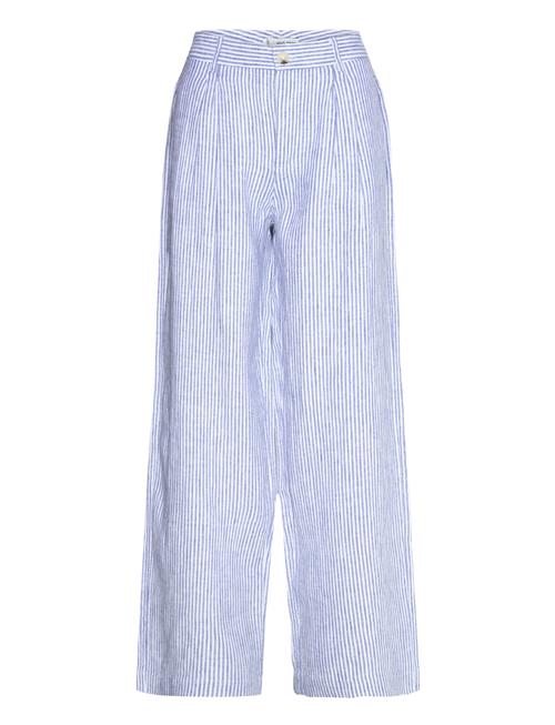 Striped Linen-Blend Trousers Mango Blue