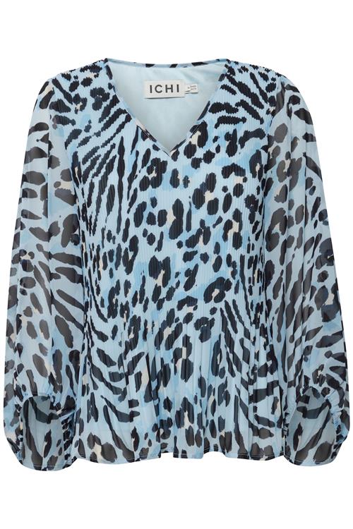 ICHI Bluse  lyseblå / lysegrå / sort