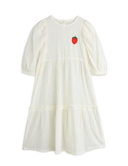 Mini Rodini GOTS Strawberry Kjole Med Pufærmer White  White 104/110 cm  Hvid  92/98 cm  kvinde