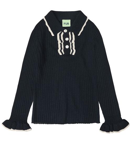 FUB Polobluse - Rib - Strik - Uld - Dark Navy