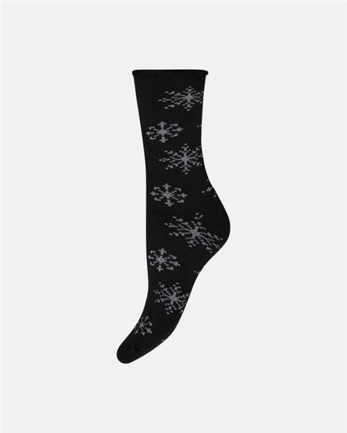 Ankelstrømper ´x-mas´ | Bomuld | Sort m. snefnug