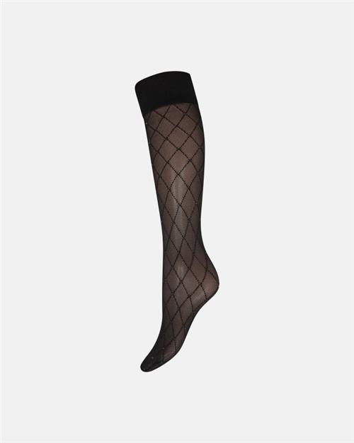 Knælang strømpe ´check´ | 25 denier | Sort