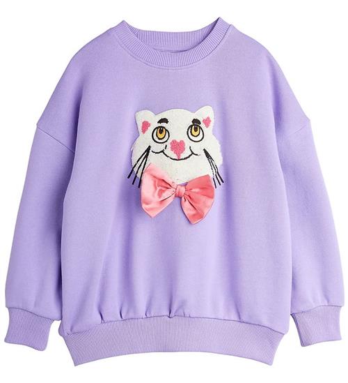 Mini Rodini Stwetshirt - Cat With Bowtie Chenille - Purple