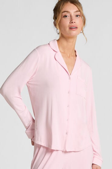 Se Hunkemöller Langærmet jerseyjakke Essential pink ved Hunkemøller