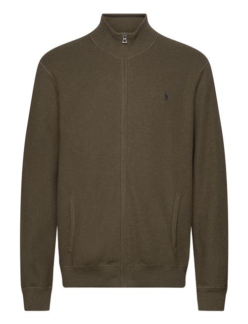 Mesh-Knit Cotton Full-Zip Sweater Polo Ralph Lauren Brown