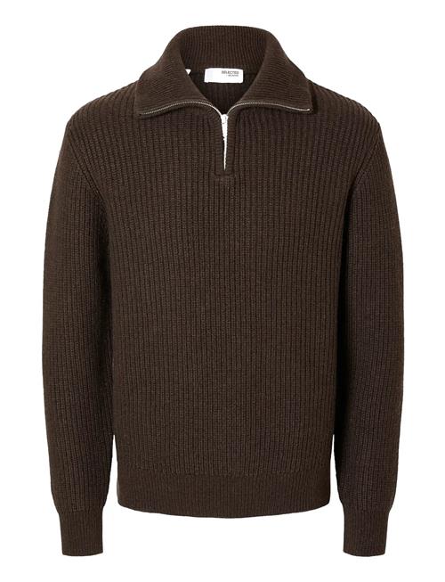 Se Slhland Ls Knit Half Zip Selected Brown ved Booztlet