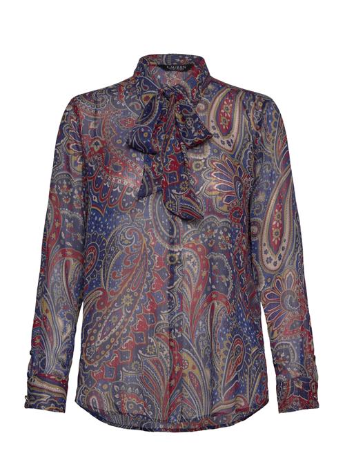 Classic Fit Print Chiffon Tie-Neck Shirt Lauren Ralph Lauren Navy