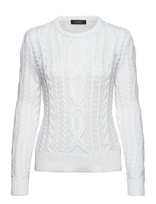 Aran-Knit Cotton-Blend Crewneck Sweater Lauren Ralph Lauren White