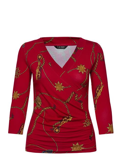 Belting-Print Jersey Surplice Top Lauren Ralph Lauren Red