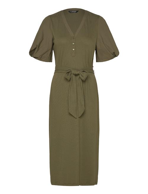 Belted Rib-Knit Puff-Sleeve Dress Lauren Ralph Lauren Khaki