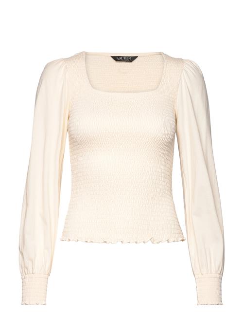 Smocked Jersey Blouson-Sleeve Top Lauren Ralph Lauren Cream