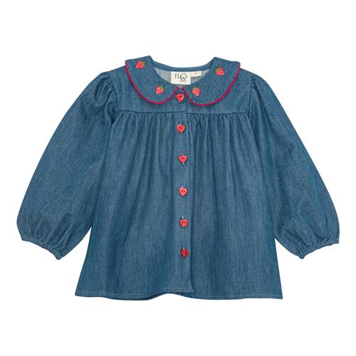 Flöss Vilma Bluse Mid Blue Strawberry  Mid Blue Strawberry-128 cm  Blå  128 cm  kvinde