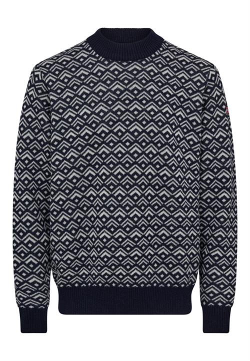 Pullover ´strik´ | 100 uld | Navy/grå