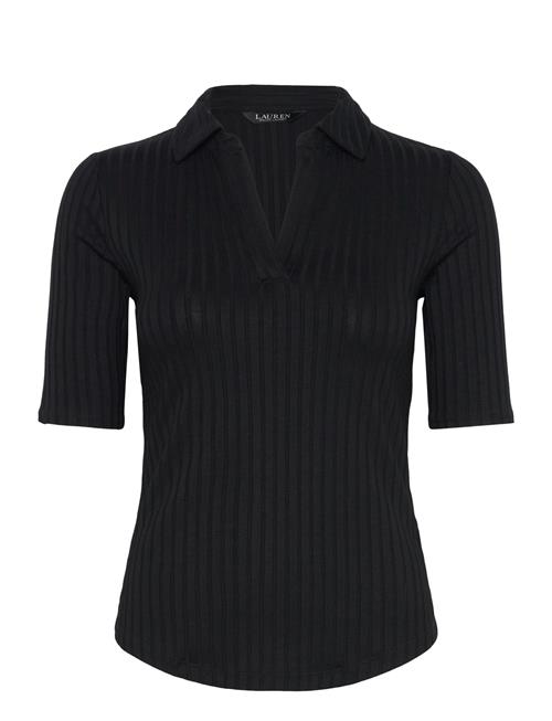 Rib-Knit Elbow-Sleeve Polo Tee Lauren Ralph Lauren Black
