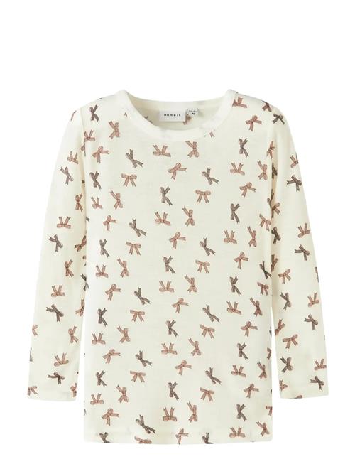 Nmfwang Wool Rib Ls Top Aop Name It White