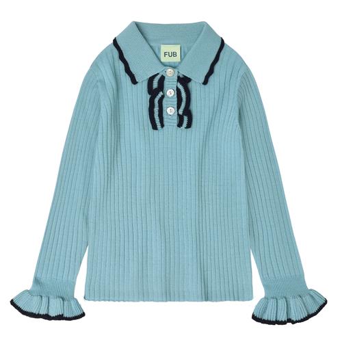 FUB Polo Med Frynser Aqua  Aqua-90 cm Wool Blå  90 cm  kvinde