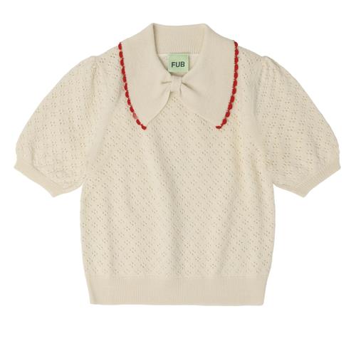 FUB Pointelle-polo Ecru  Ecru-120 cm Wool Beige  120 cm  kvinde