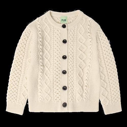 FUB Aran Cardigan Ecru  Ecru-120 cm Wool Beige  120 cm  Unisex