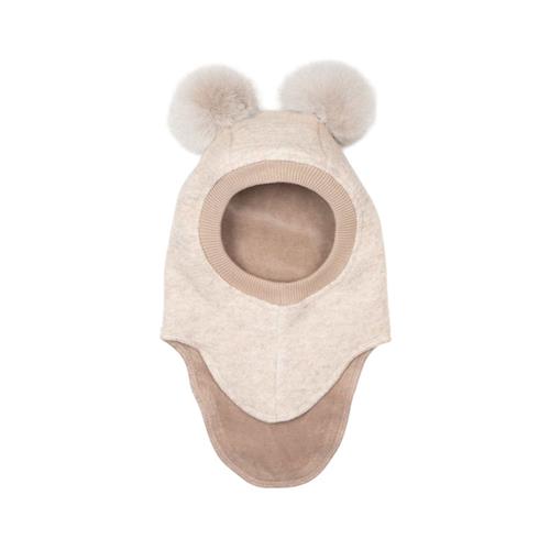 Huttelihut Balaclava m. Alpaca Pompoms Sand Melange 0-12 months Wool Creme  0-12 måneder  Unisex