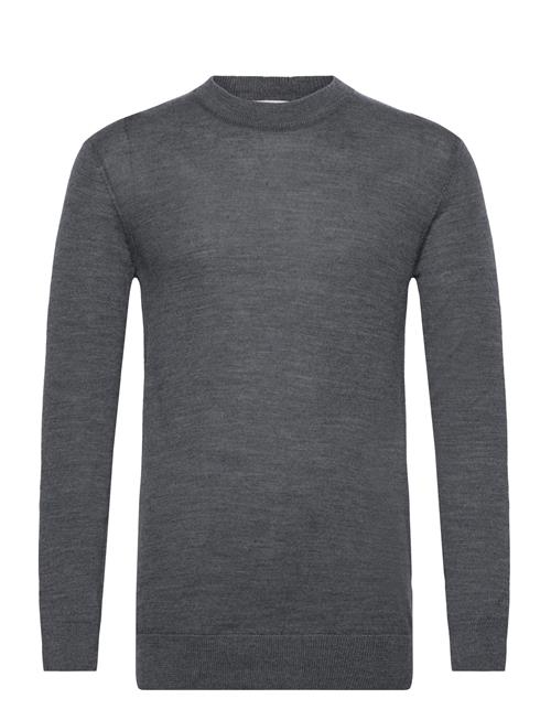 Regular Merino Knit Crew Neck Knowledge Cotton Apparel Grey