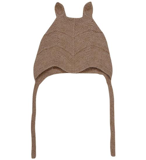 Huttelihut Babyhjelm m. Ører - Alpakauld - Strik - Camel Melange