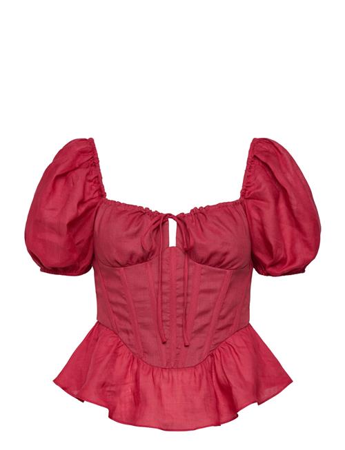 Esra Puff Sleeve Corset Top Bardot Red