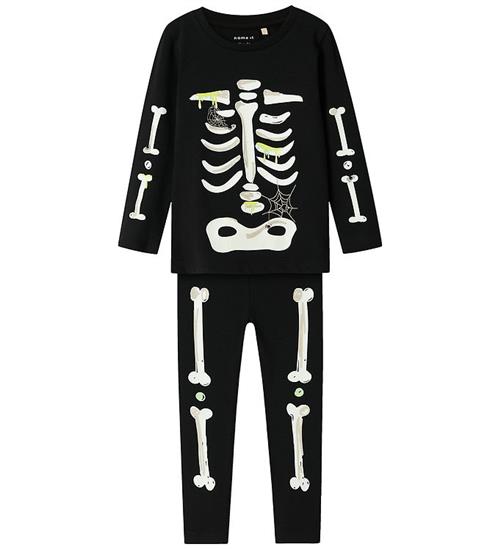 Name It Nattøj - 2-delt - Glow - NmnOwen - Sort/Lemonade