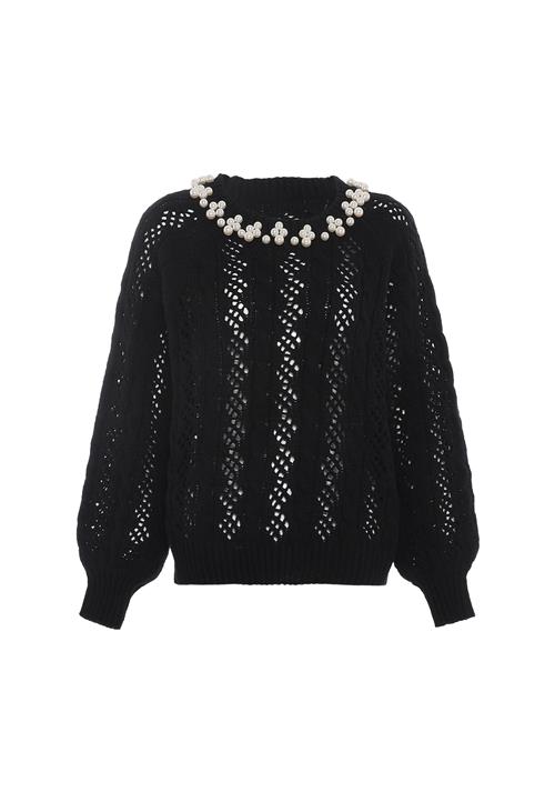 faina Pullover  sort / perlehvid