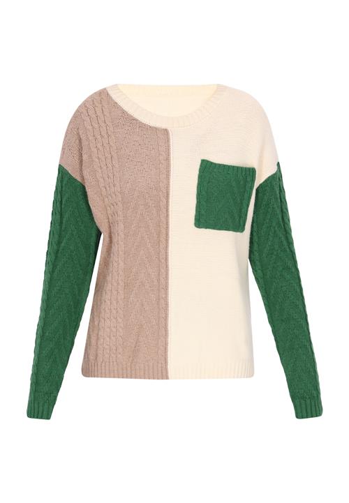 swirly Pullover 'Back To School'  mørkebeige / grøn / uldhvid
