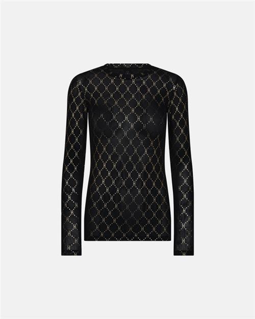 Bluse "Mesh" | Polyester | Sort m. guld