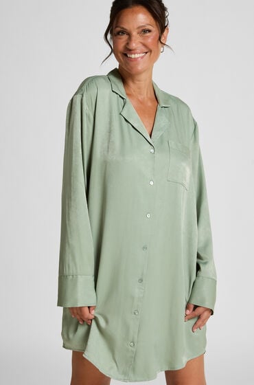 Hunkemöller Ayla skjortekjole i satin Grøn