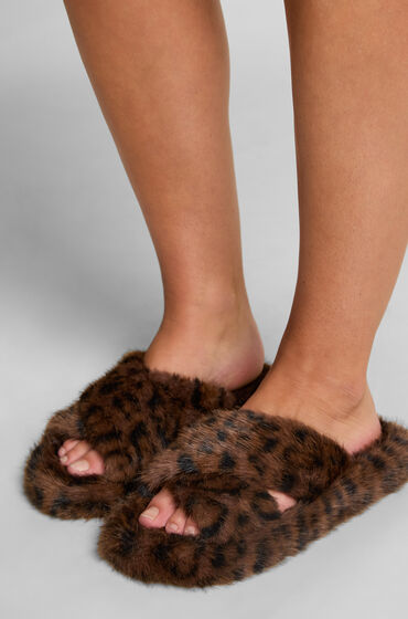 Hunkemöller Hjemmesko Fake Fur Leopard Beige