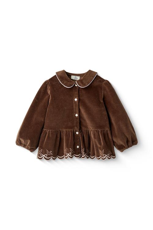 Copenhagen Colors Bluse I Fløjlsbukser Med Broderi Dark Brown  Dark Brown  98 cm  Brun  98 cm  kvinde
