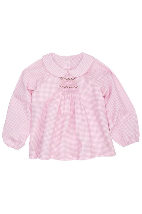 Copenhagen Colors GOTS Håndlavet Broderet Smock Houndstooth-bluse Syringa  Syringa 104 cm  Lyserød  104 cm  kvinde