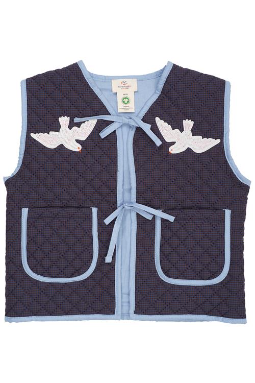 Copenhagen Colors Broderet Ternet Quiltet Vest Brown Blue Check  Brown Blue Check 116 cm  Brun  116 cm  kvinde