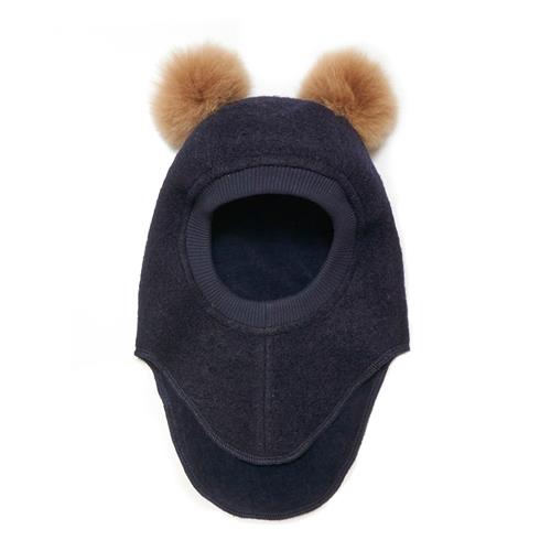 Huttelihut Balaclava I Uldalpakka Med Pomponer Dark Navy  Dark Navy 53 cm  Marineblå  53 cm  Unisex