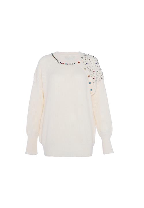 faina Pullover  blå / knaldrød / uldhvid