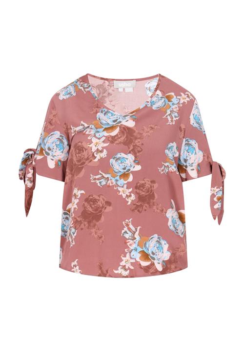 Usha Bluse 'Fashion Look'  blå / brun / kastaniebrun / hvid