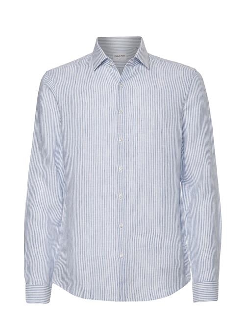 Se Linen Stripe Slim Shirt Calvin Klein Blue ved Booztlet