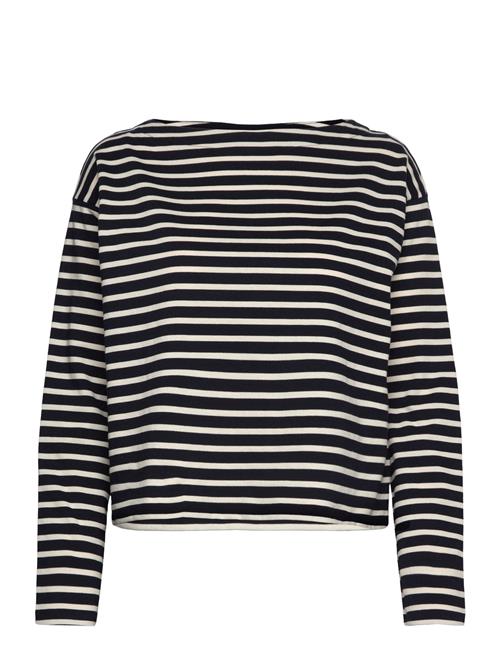 Striped Cotton Jersey Boatneck Top Lauren Ralph Lauren Navy