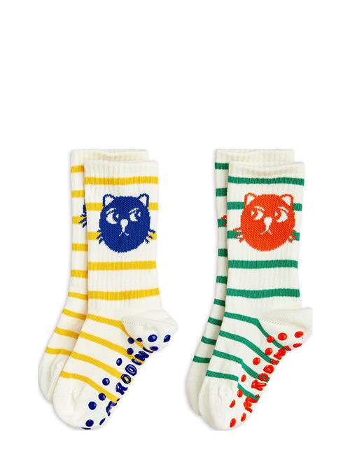 Cats Stripe 2-Pack Anti-Slip Socks Mini Rodini Cream
