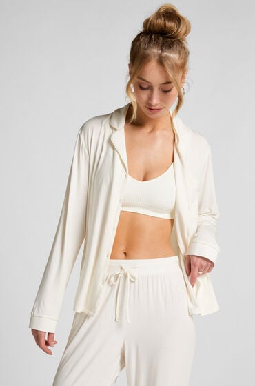Hunkemöller Langærmet jerseyjakke Essential hvid