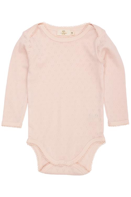 Copenhagen Colors GOTS Pointelle Heart Lapneck Lange Ærmer Body Dusty Rose  Dusty Rose 80 cm  Lyserød  80 cm  kvinde