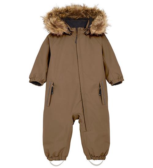 Se Color Kids Flyverdragt - Baby Coverall w. Fake Fur - Fossil ved KidsWorld