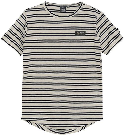 Indian Blue Jeans T-shirt - Lysegråmeleret m. Striber